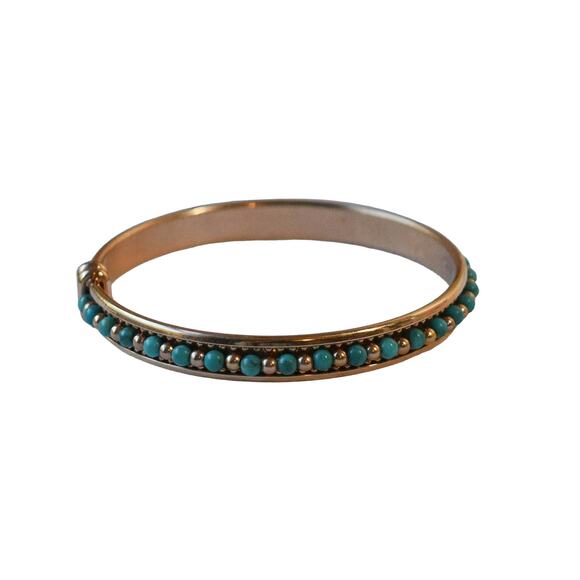 Bronzo Italia Rose Bronze Turquoise Bead Round Minimalist Bangle Bracelet - Picture 2 of 5